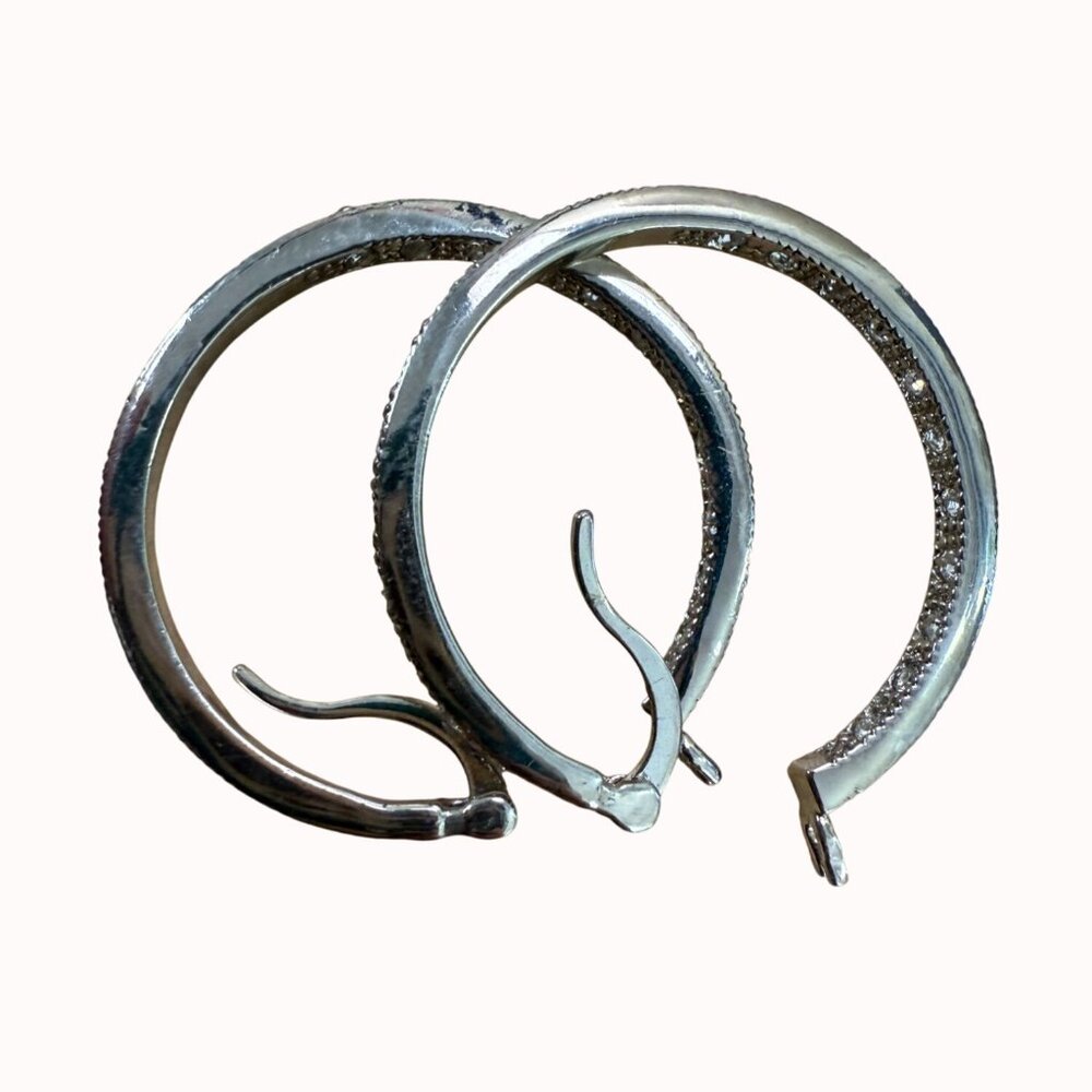 Charter Club Silver-Tone Crystal Hoop Earrings 1.6", Glam, Classic, Neutral,